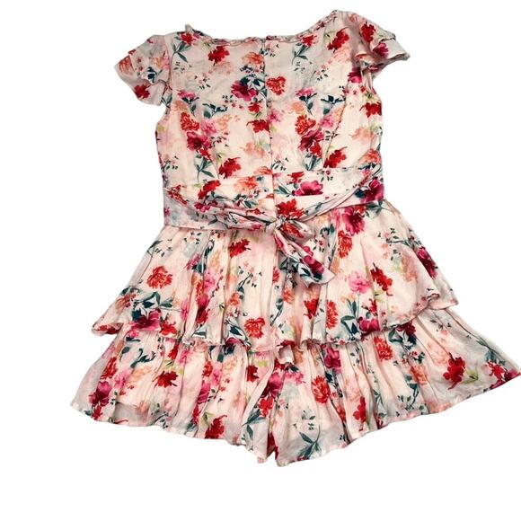 Altar’d State Romper Shorts Womens Small Pink floral Tiered Ruffled Tie V Neck - Picture 3 of 13